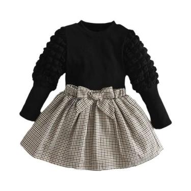 Imagem de Vestido De Suéter Tricotado Com Poás Para Meninas Bear Leader Vestido 