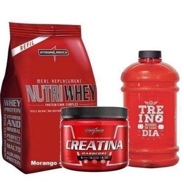 Imagem de Nutri Whey Protein 907g Refil Morango + Creatina Hardcore Reload 150g + Galão 1 litro - Integralmé-Unissex