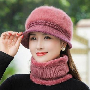 Imagem de Chapéu De Inverno Casual Feminino Com Aba, Cachecol - ElaShopp, Cinza