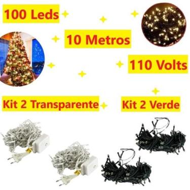 Imagem de Kit 2 Caixa 100 Leds Pisca 10M 110V Natalino Fio Verde Ou Transparente