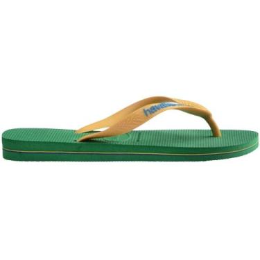 Imagem de Chinelo havaianas brasil logo unissex 7006230, Verde, Amarelo, 35/6