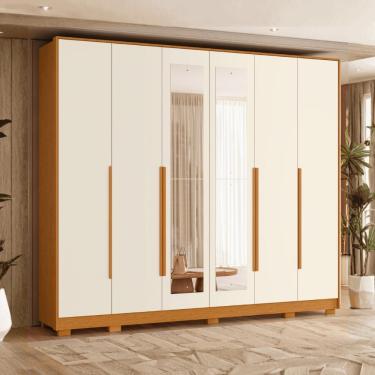 Imagem de Armário De Quarto 6 Portas Com Espelho Organizador Cinamomo Mel Off White