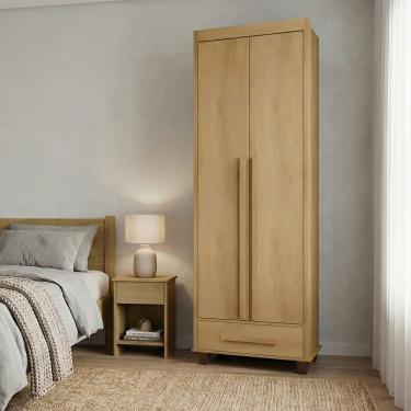 Imagem de Guarda Roupa Dubai 2 Portas 1 Gaveta Prateleiras Nichos Compacto Para Quarto Solteiro - Cinamomo