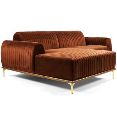 Imagem de Sofá Molino 3 Lugares 230cm Chaise Direito Pés Gold Veludo Camel - Nexta Casa