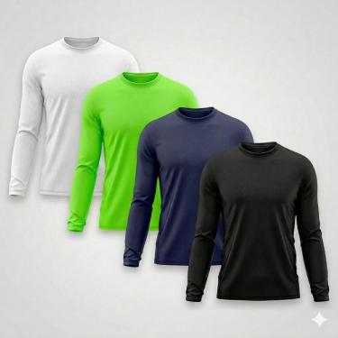 Imagem de Kit 4 Camiseta Masculina Segunda Pele Proteção Solar UV Térmica Praia Manga Longa Blusa...