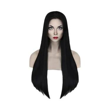 Imagem de Peruca Addams Family - Longa, Preta e Lisa - Resistente ao Calor (Mort