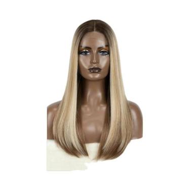 Imagem de Peruca Sintética Marrom Loiro Preto De 22 Polegadas Com Renda Frontal 