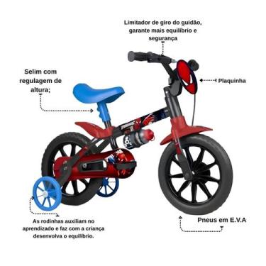 Imagem de Bicicleta Infantil Aro 12 Homem Aranha Menino Vermelho - Nathor
