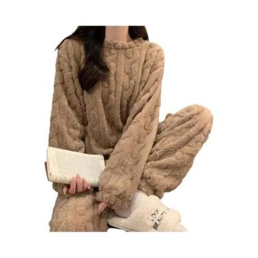 Imagem de Conjunto De Pijama Feminino De Flanela Grossa E Quente Para Inverno, L
