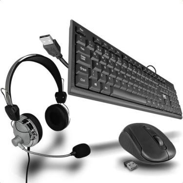 Imagem de Teclado Com Fio Usb Com Mouse Óptico Wireless e Headphone Kit 2 - Maxm