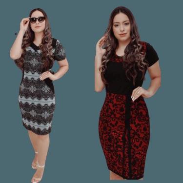 Imagem de Kit 2 Vestido Moda Casual Estampado Civil Madrinha Casamento Festa Blo