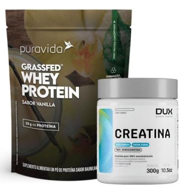Imagem de Kit Creatina 300g Dux WHey Grassfred Baunilha 450g PuraVida - Dux Nutr