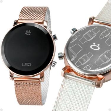 Imagem de relogio feminino aço inox led digital silicone rose + caixa social cas