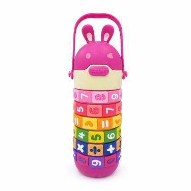 Imagem de Garrafa Infantil Térmica com Tabuada Coelhinho Educativo com Anéis Giratórios para Hidratação 0,42L