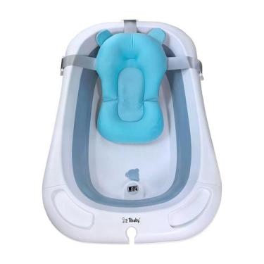 Imagem de Kit Banheira Com Termômetro Para Bebê + Almofada Azul Tibaby