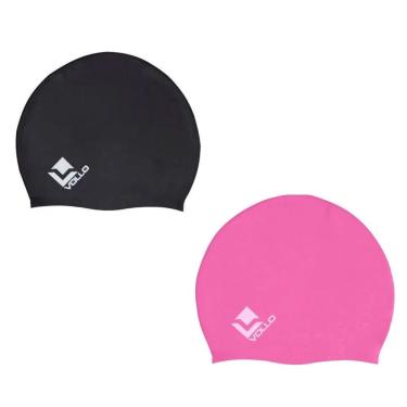 Imagem de Kit 2 Toucas de Natação em Silicone Adulto para Hidroginástica Rosa e Preto Vollo Sports
