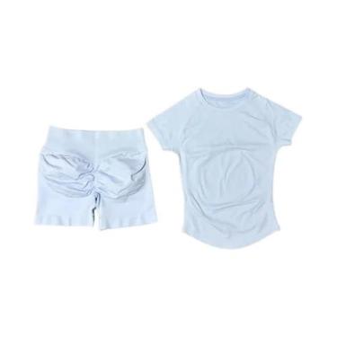 Imagem de Conjuntos De Ginástica Sem Costura Para Mulheres, Camiseta De Manga Cu