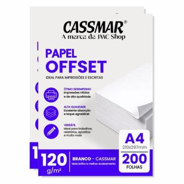 Imagem de Papel Offset 120g A4 210x297mm Cor Branco 200fls - Cassmar