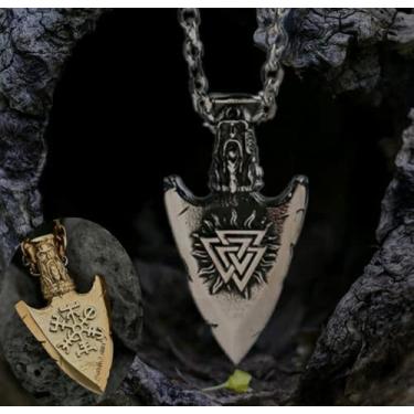 Imagem de Corrente Com Pingente Aço Inox 316l Lança Nórdico Odin (prateado)