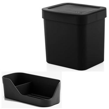 Imagem de Kit Organizador Pia Porta Detergente Esponja + Lixeira 2,5 Litros Cozinha Trium - Ou