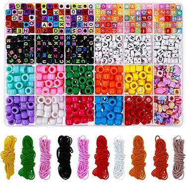 Imagem de Hlily Kit de fabricação de pulseiras de miçangas, kit de pulseiras de amizade de miçangas com miçangas de pônei miçangas de letras miçangas e cordão elástico para fazer joias e fazer joias artesanato faça você mesmo
