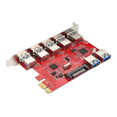 Imagem de ASHATA Placa de expansão PCI-E para USB 3.0, PCI-E para 5 portas USB 3.0 + 2 portas USB 3.0 + RJ45, Superspeed 7 portas USB 1Gbps VIA Adaptador de placa de expansão Plug and Play