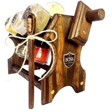 Imagem de Porta Temperos Diversos Tamanhos em Madeira Giratório (10 Potes)