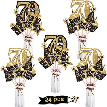 Imagem de Blulu Conjunto de decorações de festa de aniversário com 70 palitos dourados de centro de mesa com glitter, artigos de festa, 24 peças