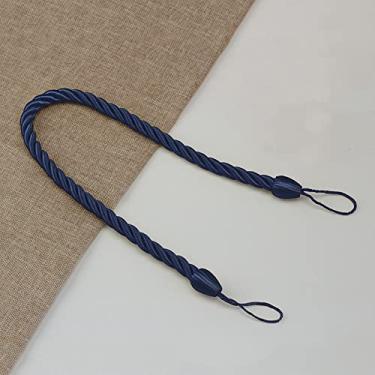 Imagem de 1 peça cortina artesanal tieback ouro weave cortinas titular fivela corda clipe de cortina prendedores cintos pendurados hastes acessórios de quarto, azul escuro, 1 peça
