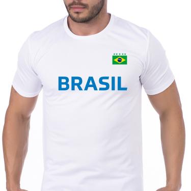 Imagem de Camiseta Masculina Poliéster Brasil Bandeira Chest Branca/Azul