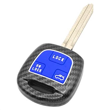 Imagem de TANGSEN Smart Key Fob Capa compatível com Toyota Land Cruiser FJ Cruiser Lexus Es300 Ls430 Lx470 Rx300 Rx330 Rx350 Rx400h Padrão de fibra de carbono preto ABS borracha de silicone noturna azul luminoso