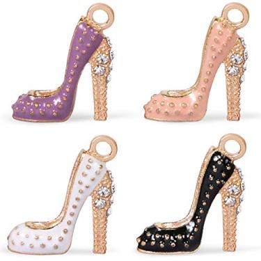Imagem de Pingente de salto alto 16 peças, Kissbuty 4 cores, esmalte, moda, salto alto, pingentes, salto alto, com strass, chaveiro, pingentes para mulheres, meninas, faça você mesmo, joias, artesanato