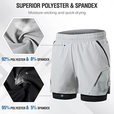 Imagem de Tingpai Shorts de corrida masculino 2 em 1 com bolsos de zíper Shorts de exercícios de secagem rápida pa treino de academia