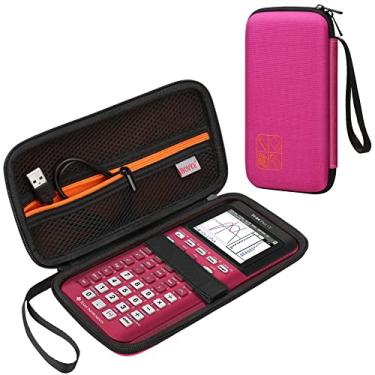Imagem de Bolsa de transporte para Texas Instruments TI-84 Plus CE/TI-83 Plus CE/Casio FX-9750GII fornece calculadora gráfica BOVKE, pacote universal adicional para cabo USB, manual, frente rosa