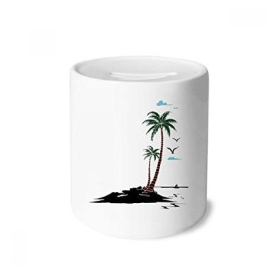 Imagem de DIYthinker Porta-moedas de cerâmica coqueiro, gaivotas, praia, dinheiro, porta-moedas