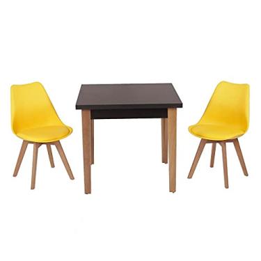 Imagem de Conjunto Mesa de Jantar Luiza 80cm Preta com 2 Cadeiras Leda - Amarelo