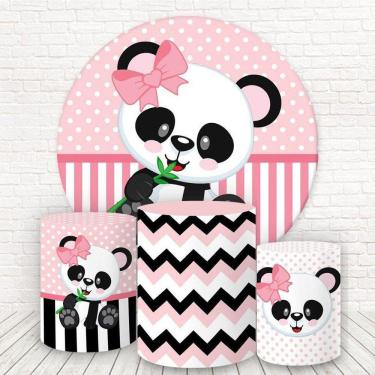 Imagem de Painel Redondo E Capas Tecido Sublimado Panda Rosa Fkpc-788