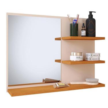 Imagem de Espelheira Parede Astra Pequena Prateleiras Organizadoras Espelho Banheiro Suspenso Resistente - RPM Móveis