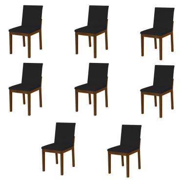 Imagem de Kit 8 Cadeiras De Jantar Estofadas Em Veludo Preto Base Madeira Maciça Imbuia Preto