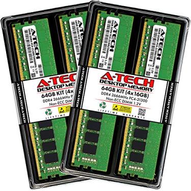 Imagem de A-Tech 64GB (4x16GB) DDR4 2666 MHz UDIMM PC4-21300 (PC4-2666V) CL19 DIMM Módulos de memória RAM não-ECC para desktop