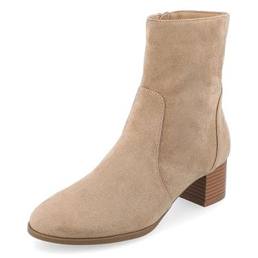 Imagem de Journee Collection Botas femininas Tru Comfort Foam de largura média e larga Hayven com salto bloco empilhado bico amêndoa, Taupe Wide, 8.5 Wide