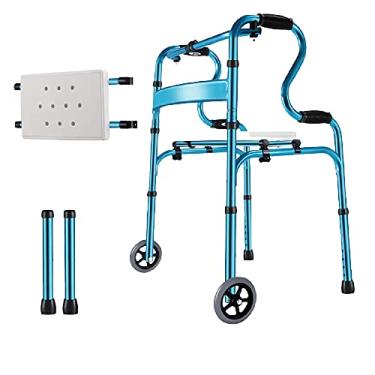 Imagem de Andador dobrável em liga de alumínio para reabilitação Andarilho auxiliar com rodas e assento com altura ajustável Auxílio de mobilidade para caminhada para idosos (azul) Dobre o conforto hopeful