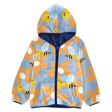 Imagem de KLL Flower Bee Boy Jaqueta de lã com capuz para meninas de lã azul marinho menino jaqueta com zíper 3T, Abelha de flor, 3 Anos