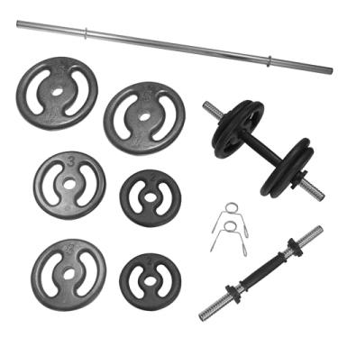 Imagem de Kit 30Kg Anilhas + 2 Barras de 40cm Rosca + 1 Barra 1,20m