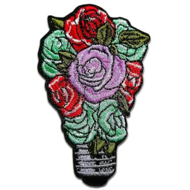 Imagem de CHBROS Rosas na lâmpada bordado aplique de aplique de ferro/costurar em remendos para jaquetas de roupas camisetas mochilas..
