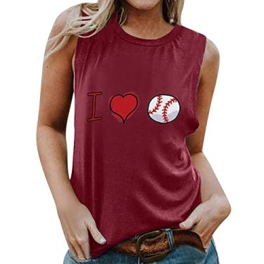 Imagem de PKDong Regata de beisebol feminina colete sem mangas americano roupas femininas de beisebol estampada camiseta de beisebol feminina, Vinho, M