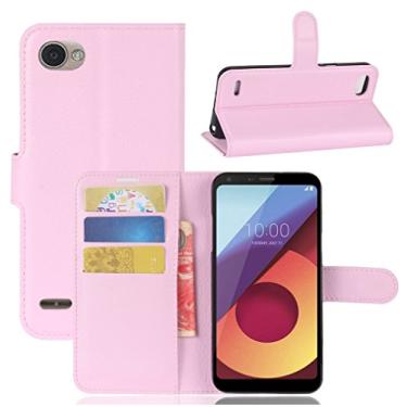 Imagem de Capa para LG Q6 Plus, capa carteira flip de couro PU premium com compartimento para cartão, suporte e fecho magnético [capa interna à prova de choque de TPU] Compatível com LG Q6 PLUS