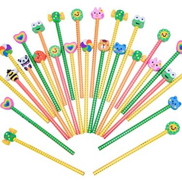 Imagem de XANADU Lápis fofos para crianças, 23 peças de lápis coloridos divertidos nº 2 HB com borrachas de animais, lápis personalizados para estudantes de volta às aulas, lembrancinhas de festa