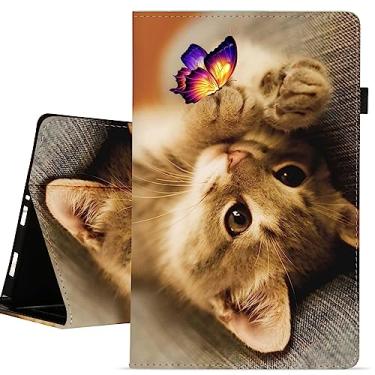 Imagem de Capa para Samsung Galaxy A9+ Plus 28 cm 2023 com suporte para S Pen Auto Sleep/Wake com faixa elástica, visualização em vários ângulos, capa protetora fina com suporte flip (borboleta de gato)
