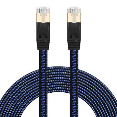 Imagem de Cabo Ethernet Cat 7 de 1,8 m NC XQIN Nylon trançado cat7 plano rede de rede de Internet LAN patch cabo SSTP blindado banhado a ouro Ethernet cabo de rede para modem, roteador, computador, PS4, Xobx。Azul